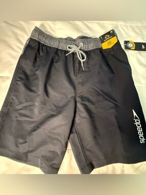 Speedo Mens Swim Trunks with liner Black NWT NEW
